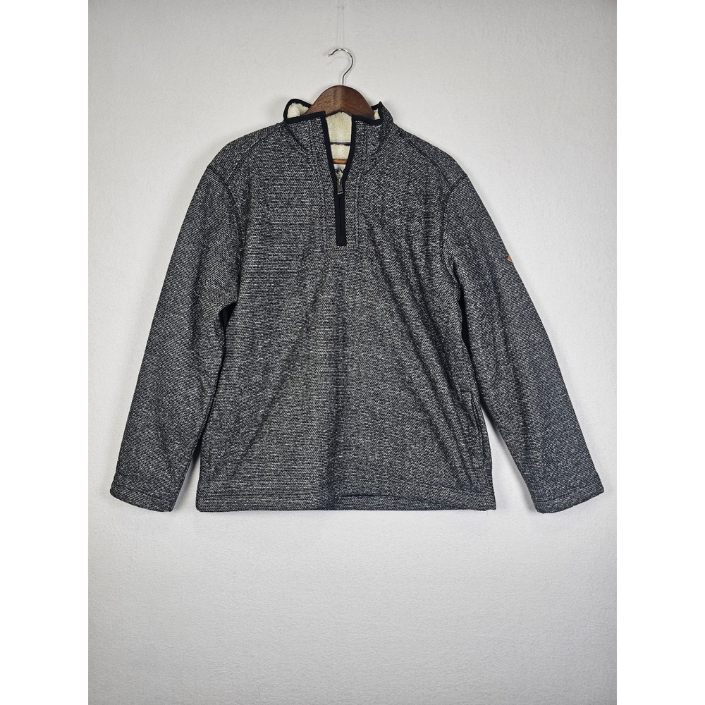 Outdoor Orvis Quarter Zip Pullover Mens L Grey Sherpa Lined Textured Knit Fleece